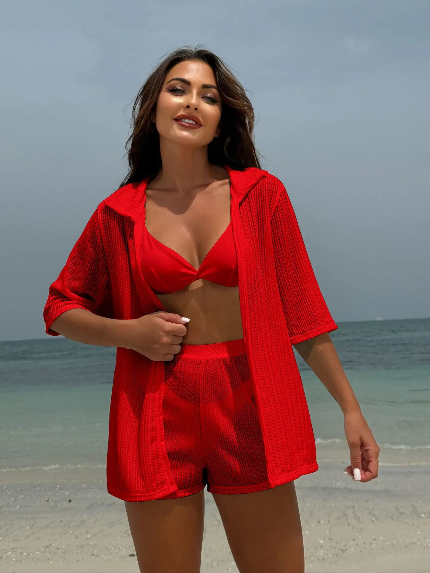 Shorts met korte mouwen Gehaakte gebreide tuniek Strand Cover Up Cover-ups Strandjurk Strandkleding Strandkleding Dames Dames Badpak