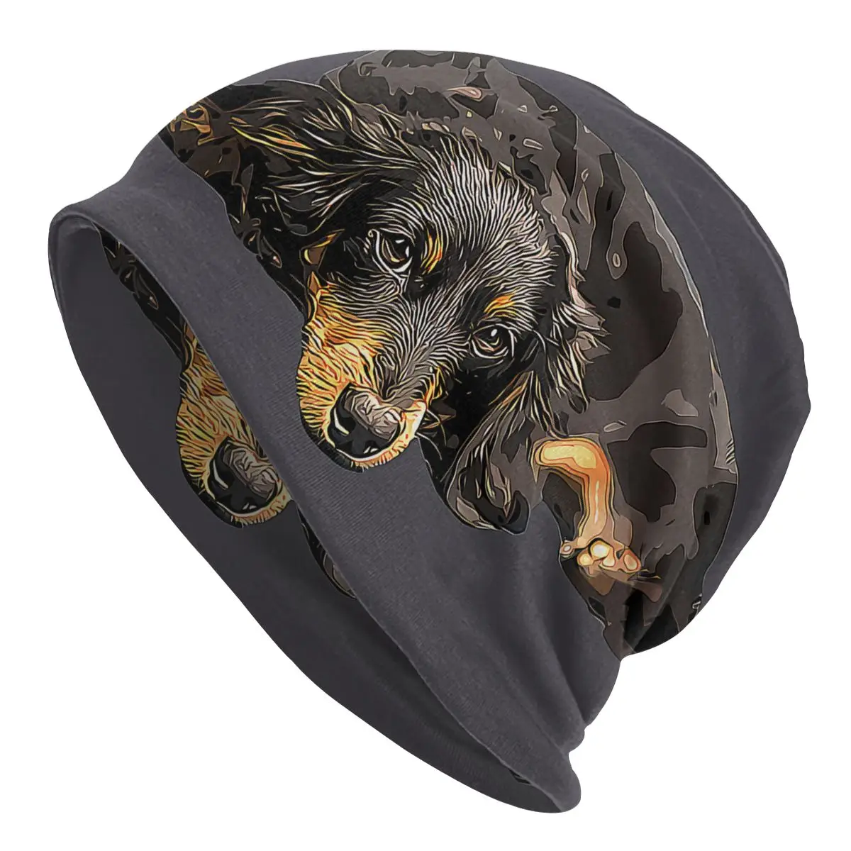 

Dachshund Pet Dog Long Haired Black Tan Miniature Men Women Thin Beanies Cycling Ski Cap Skullies Bonnet Hat