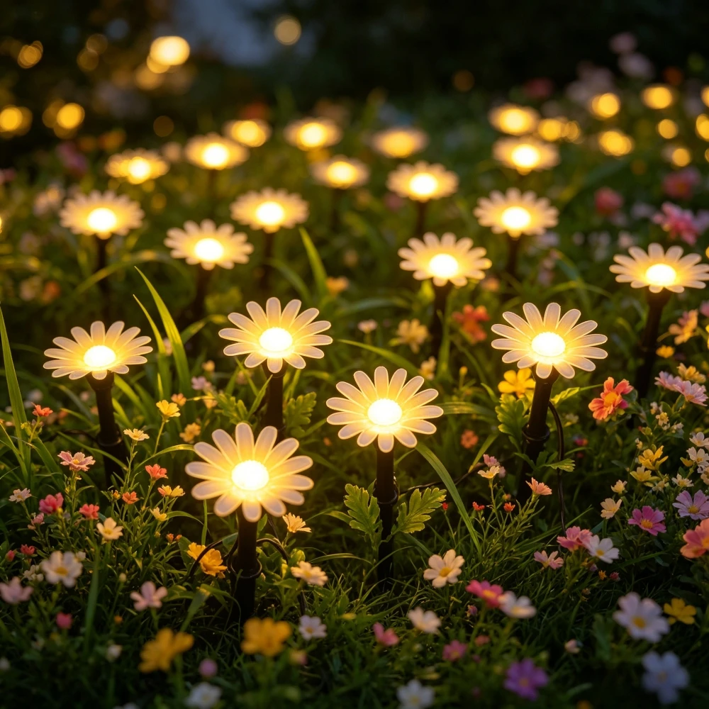 20/10LED Solar Outdoor Garden Lights with Daisy Shaped Design, Waterproof Path Lighting for Garden Yard Lawn Pathway Decor