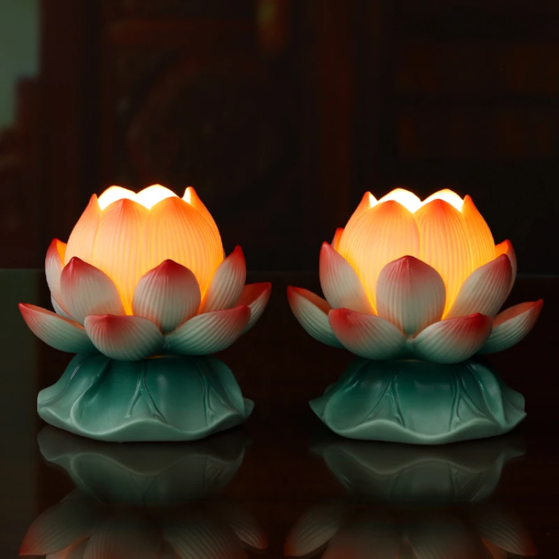 Imagem -03 - Cerâmica Simulação Lotus Castiçal Estilo Chinês Templos Orar por Bênçãos Salão Budista e Utensílios Budistas Feng Shui