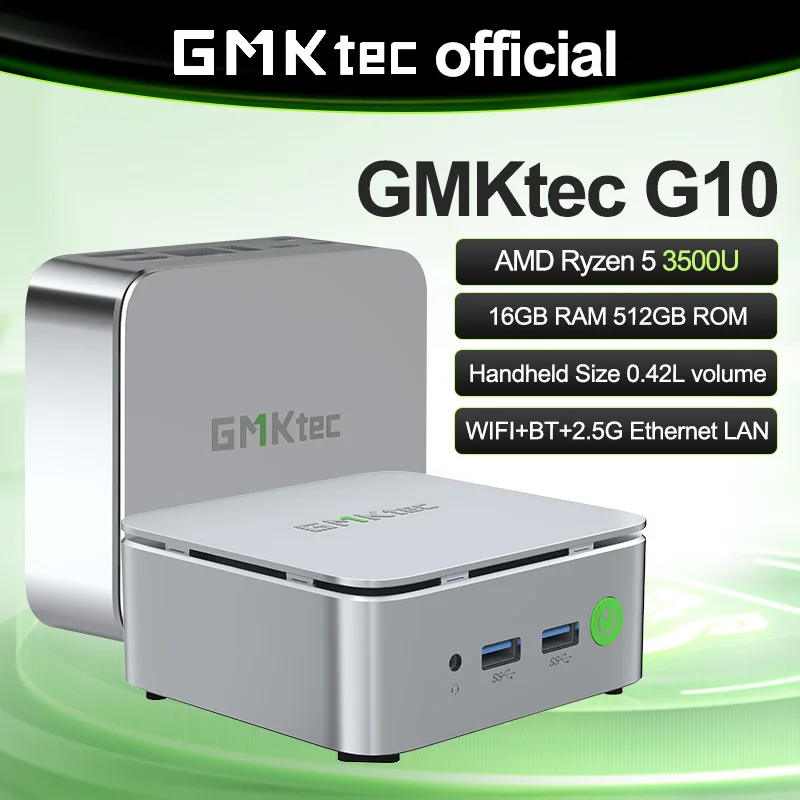 GMKtec G10 AMD Ryzen5 3500U 미니 PC 듀얼 채널 DDR4 2400MT/s NVMe SSD 윈도우 11 프로 WiFi 블루투스 2.5Gbps LAN 데스크탑 사무용 컴퓨터
