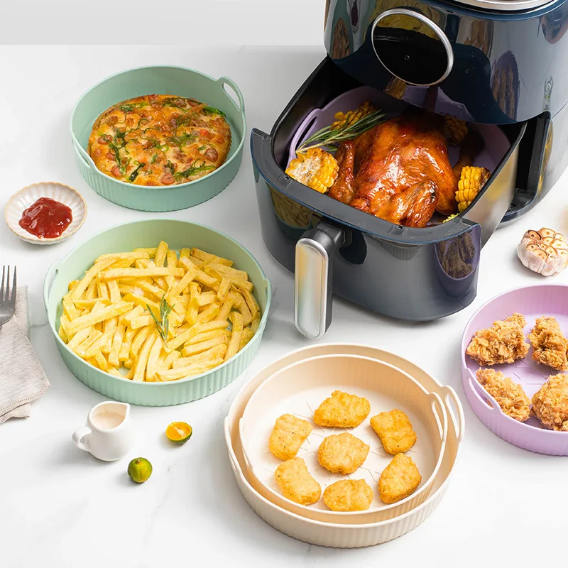 Round Silicone Air Fryer Baking Pan Non-Stick Oven Safe Tray Reusable Cooking Mat