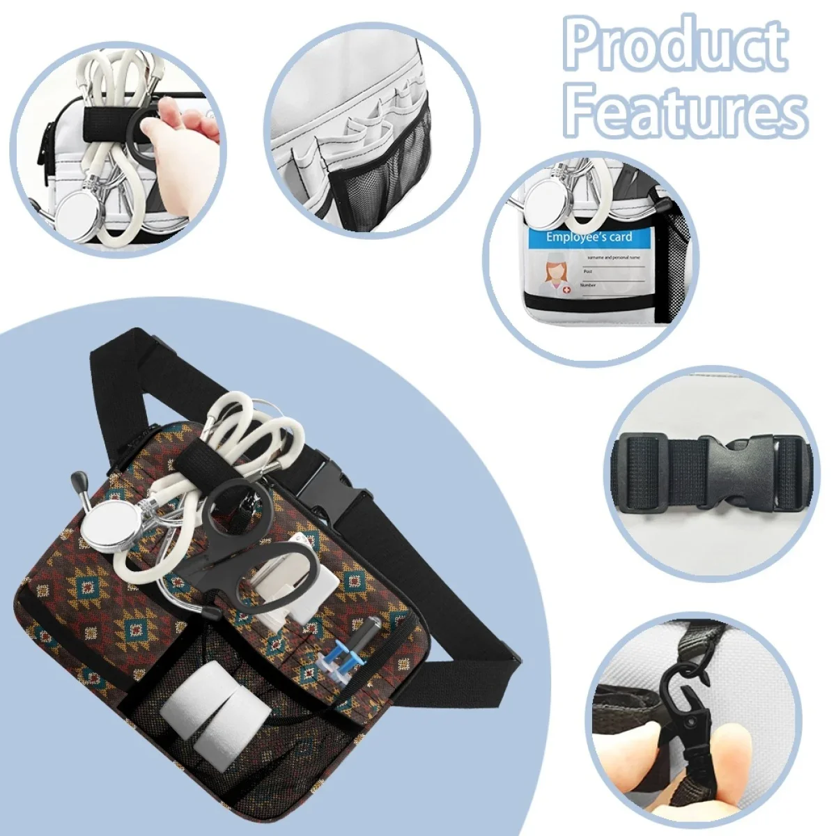 Indiase Tribale Etnische Print Verpleegkundige Heuptasje Gereedschapshouder Voor Ziekenhuis Casual Heuptas Medische Riem Organizer Tas Cadeau Nieuw