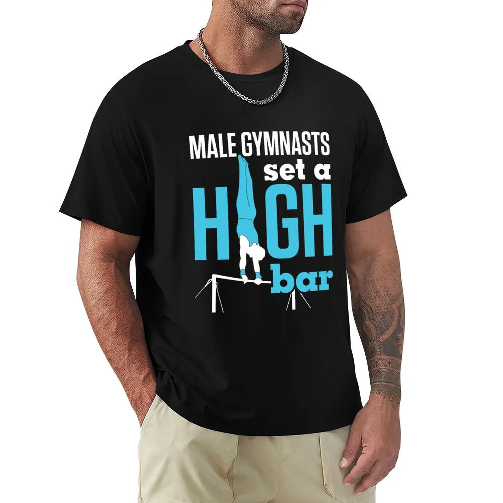 Gymnastics Men Boys Male Gymnasts Set a High Bar T-Shirt Quick Dry Light Sports T-Shirt