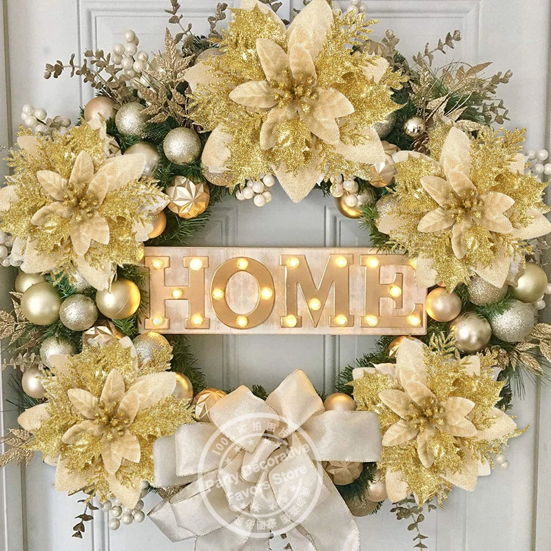 5/10 Stück 14CM Glitzer Künstliche Weihnachtsblumen Christbaumschmuck Frohe Weihnachten Dekorationen für Zuhause Neujahrsgeschenk Navidad – Detail 3