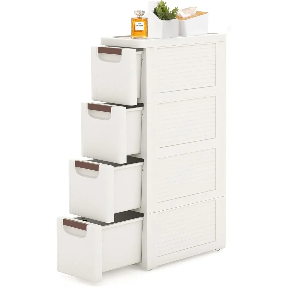 

4 Drawers Slim Bathroom Storage Cabinet Dresser, Narrow Plastic Rolling Cart Organizer with Drawers, for Small Spaces,Laundry