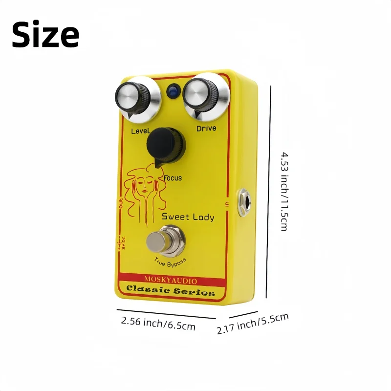 Mosky Sweet Lady Low Gain Overdrive Professional Pedal, for Electric Guitar/Bass Effects, with Drive, Level, Focus & True Bypass