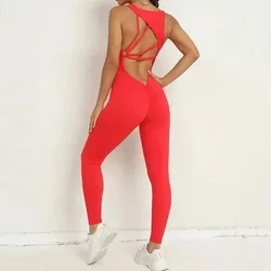 Yoga Sports Fitness Jumpsuits Sets Open Back One-Piece Sleeveless Running Sportswear Gym Workout Tight Training Tracksuits Women