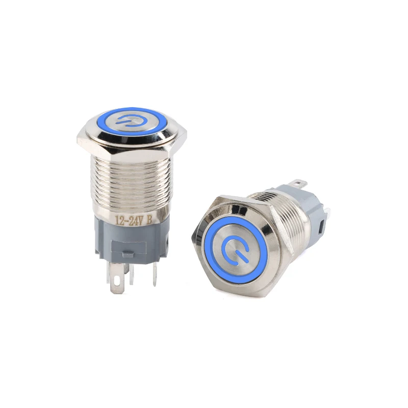 Waterproof Stainless steel Metal Button Switch 16mm Car Engine Power Switch 12v LED Light Latching Self-locking Button Momentary