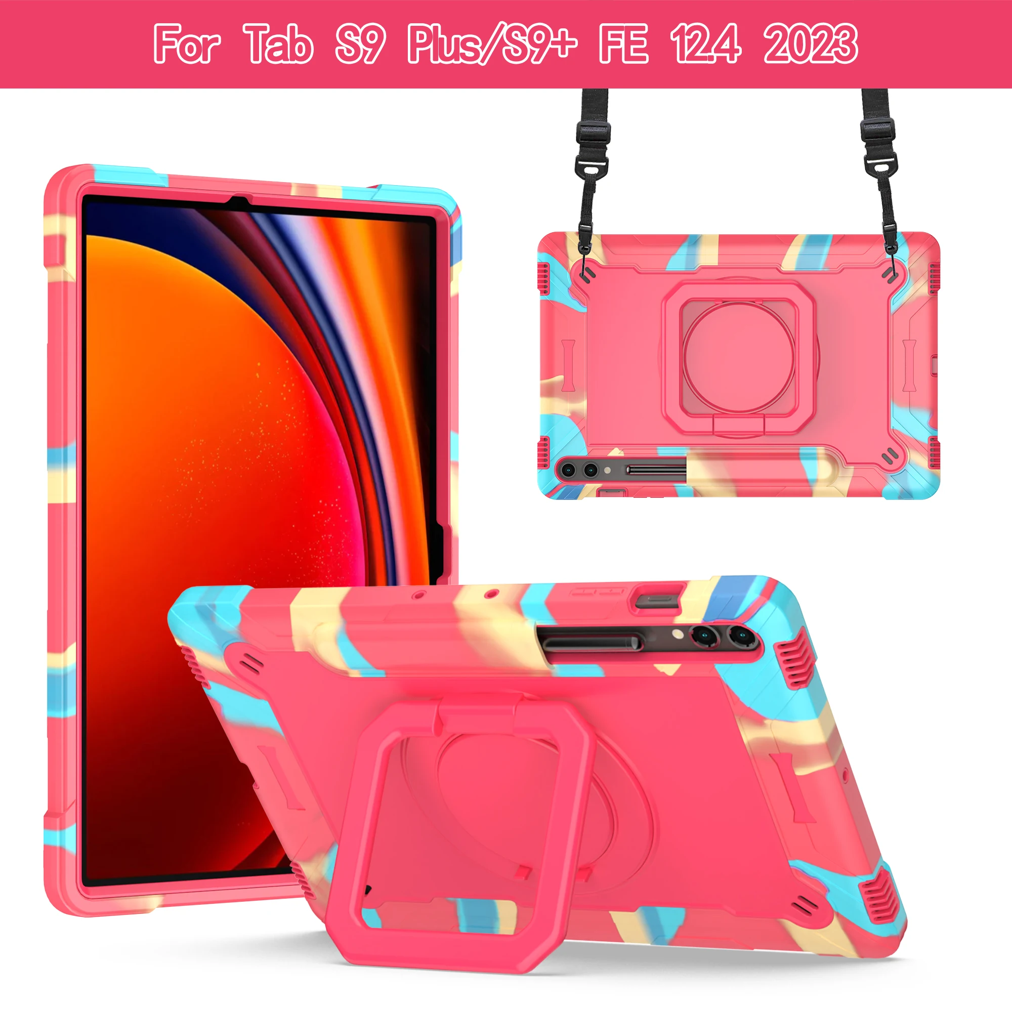 Imagem -03 - Shell à Prova de Choque para Samsung Tablet 360 Suporte Giratório Tablet Cover Tab s6 Lite s7 s8 s9 Plus s9 fe Galaxy a7 a8 a9 Plus