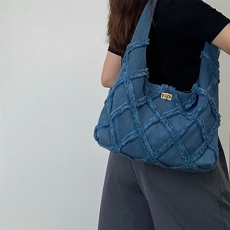 Quaste Denim Tasche Marke Leinwand Tasche Frauen tasche große Kapazität lässige Schulter Handtasche Einkaufstasche Aufbewahrung tasche Wildleder