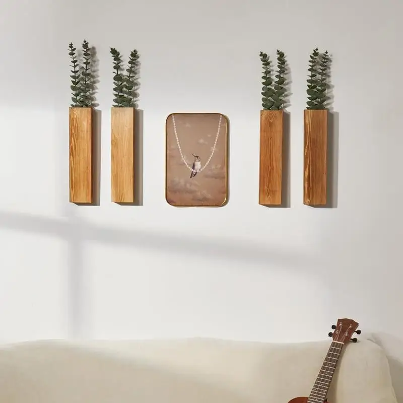 Rectangle Wall-hung Wooden Flower Pot Creative Pastoral Floral Pots Small House Flower Basket Home Living Room Wall Decoration