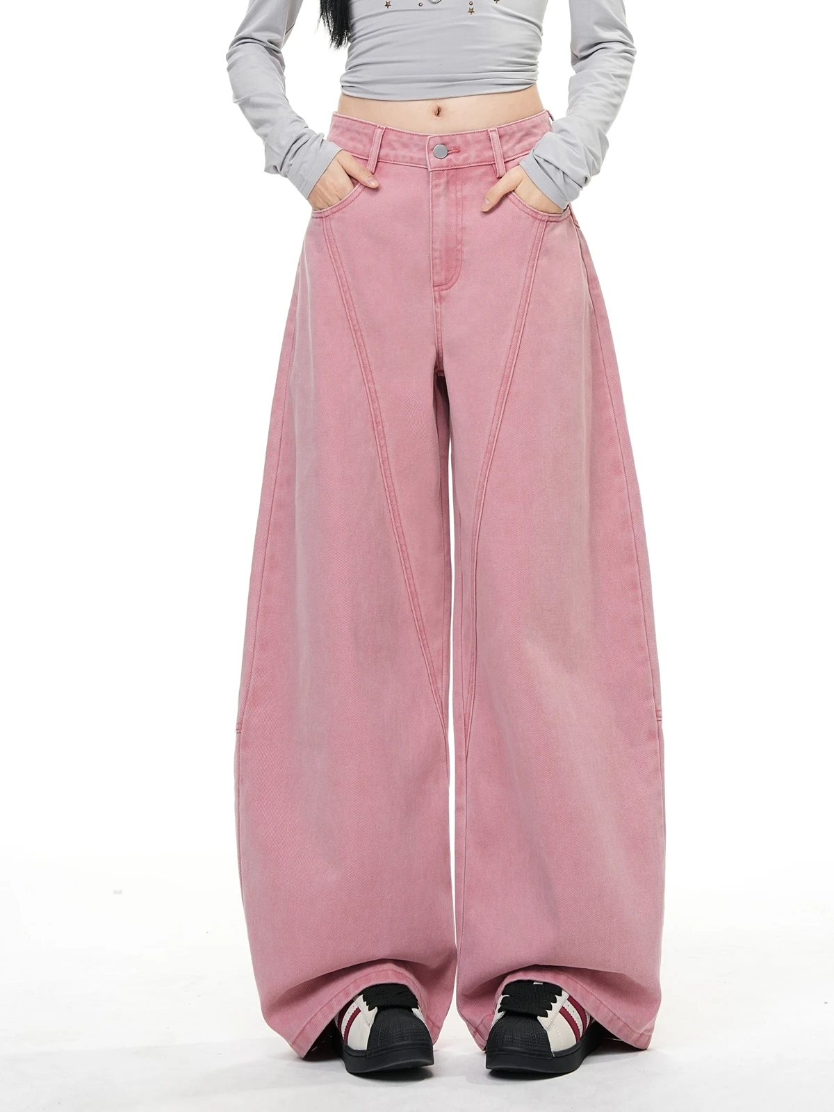 

ZHISILAO New Vintage Pink Tapered Jeans Casual High Waist Wide Leg Chic Denim Pants Autumn Winter 2025 Streetwear Chic