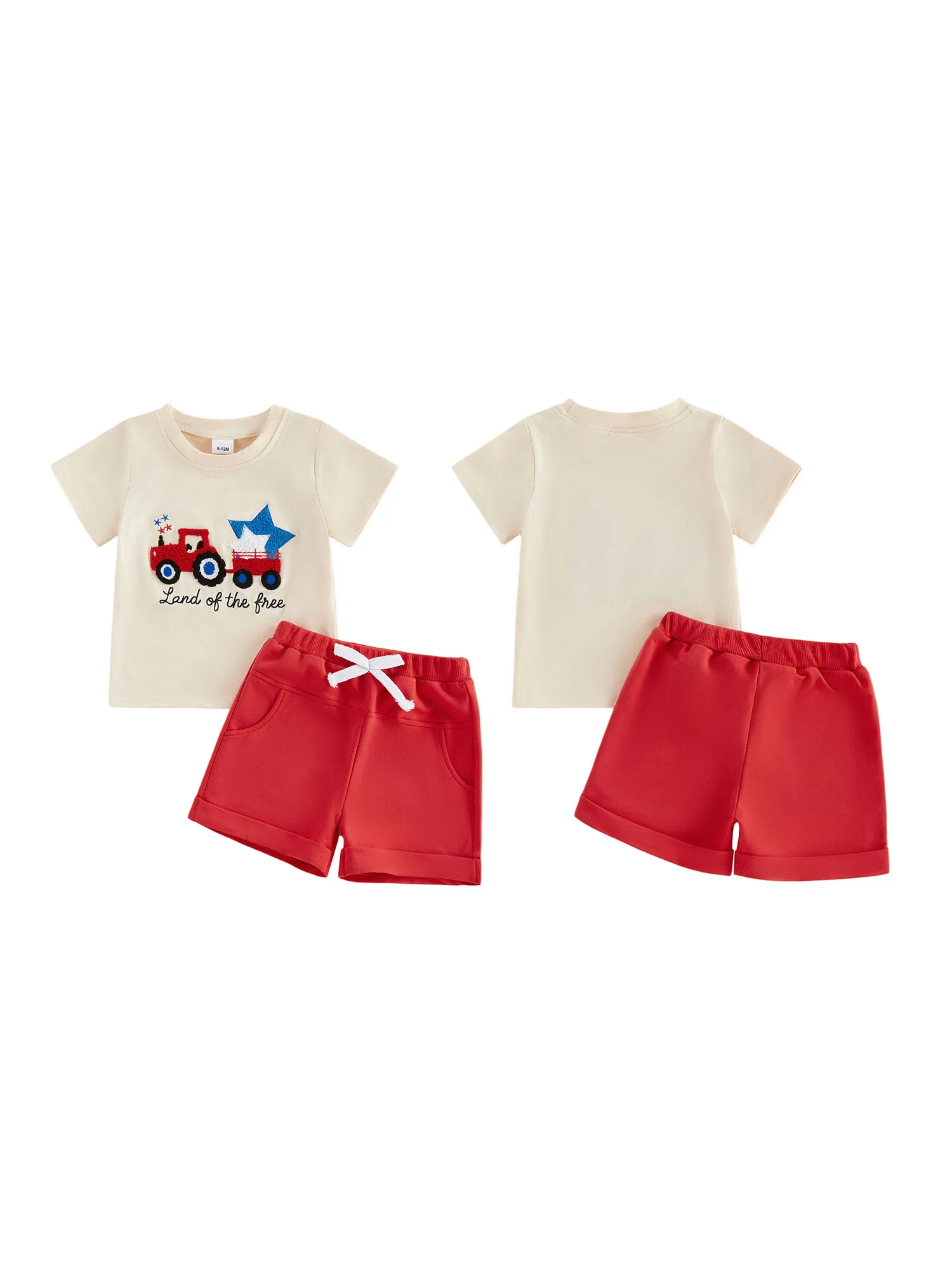 

Комплект одежды для маленьких мальчиков на День независимости с патриотическим дизайном трактора, футболка с короткими рукавами и подходящие шорты - комплект одежды для малышей