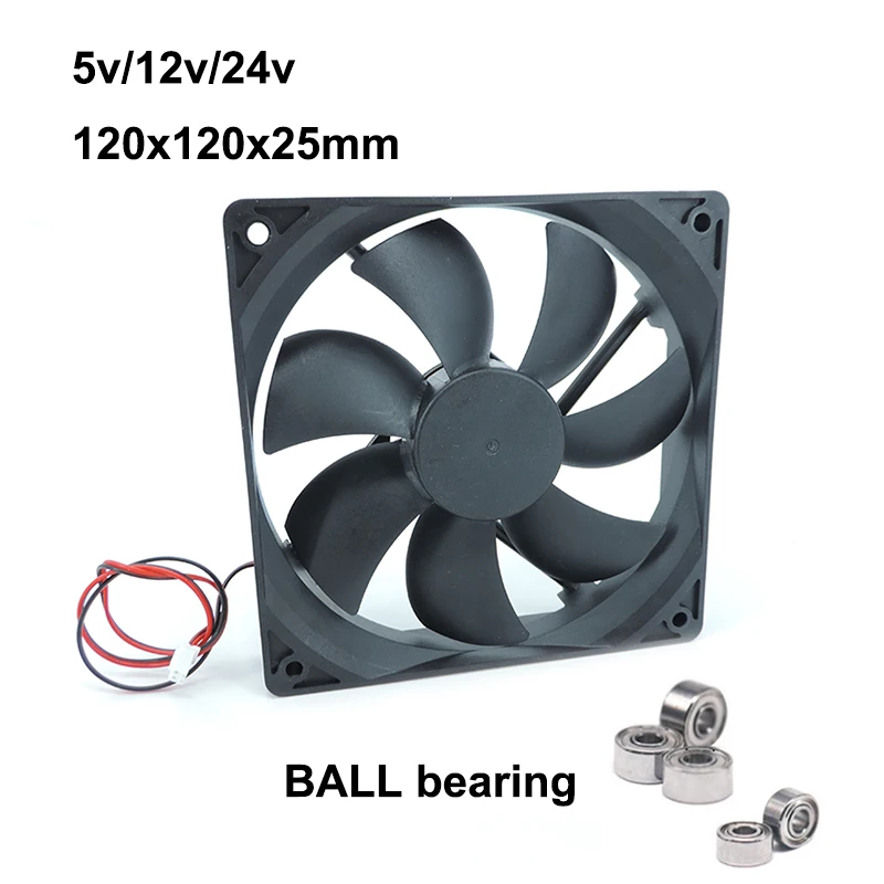 120mm 120x25mm 12V 2Pin DC Brushless BALL BEARING PC Computer Case Cooling Fan 12cm Radiator Ventilador PC Cooler Master L1