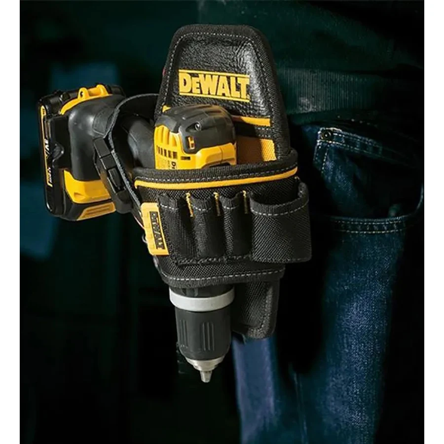 DEWALT-bolsa compacta para taladro, diseñada para sentarse en el cinturón, 6 bolsillos, bolsa para herramientas, accesorios para herramientas,