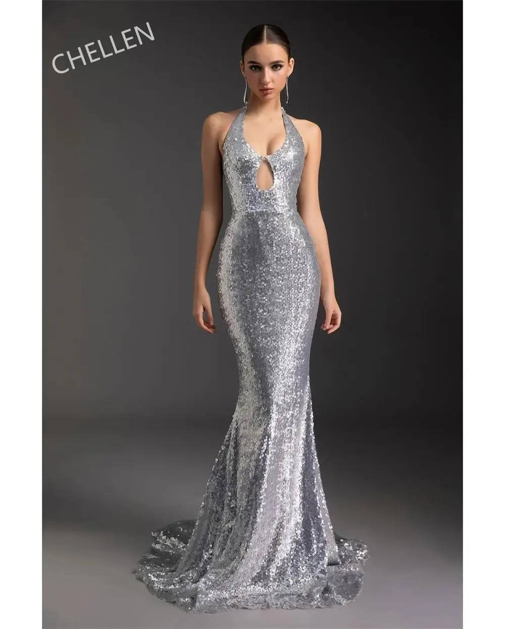 

Customized Silvery Shiny Sequins Mermaid Cut-out Prom Dress Halter Neck Vestidos De Noche Floor-Length Formal Evening 2025