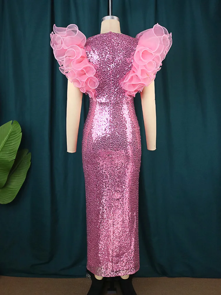 Sparkly Pink Dress Women Girl Birthday Party Outfit  Sequin Dresses Large Size Nightclub Bar  Luxury Singer Outfit