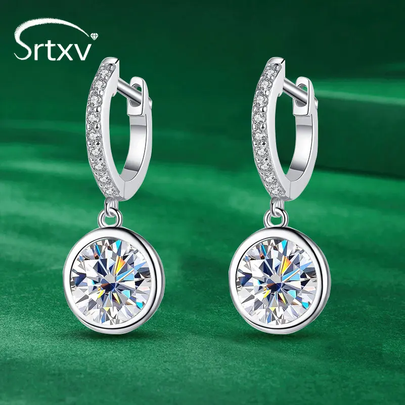 

100% 925 Sterling Silver Real Moissanite Round Drop Earrings For Women Sparkling Hoop Earring Wedding Party Fine Jewelry Gifts