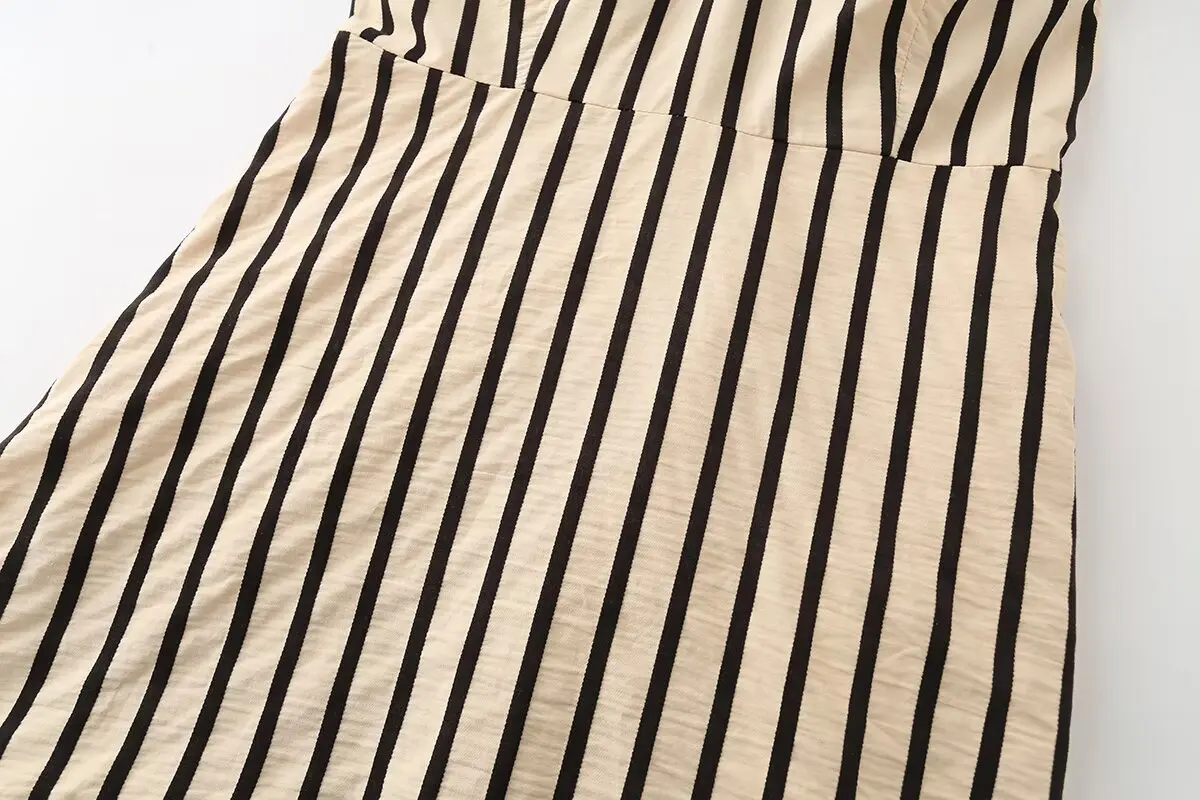 Elegantes Damen-Maxikleid mit Streifenmuster und Neckholder, sexy tiefem V-Ausschnitt, Schnürung, lässiges langes Kleid 2026, neues Urlaubskleid für Damen – Detail 7