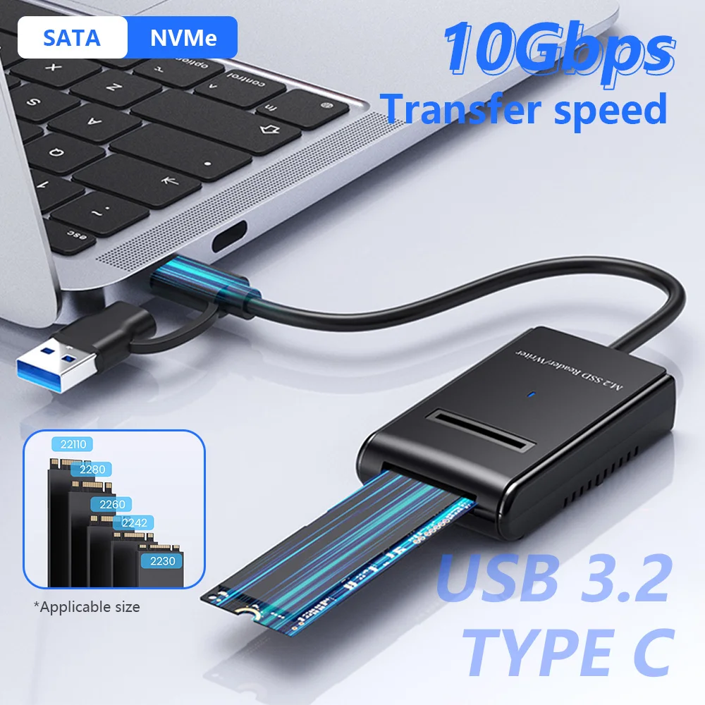 M2 Easy Drive Cable NVME/SATA Dual-Protocol M.2 to USB Type-C 10Gbps SSD Adapter For NVME PCIE NGFF SATA Hard Drive Enclosures