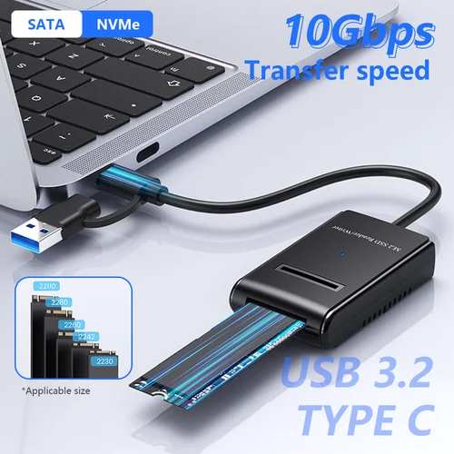 Imagen 1 del producto Cable de unidad fácil M2 NVME/SATA de doble protocolo M.2 a USB tipo C adaptador SSD de 10Gbps para carcasas de disco duro NVME PCIE NGFF SATA