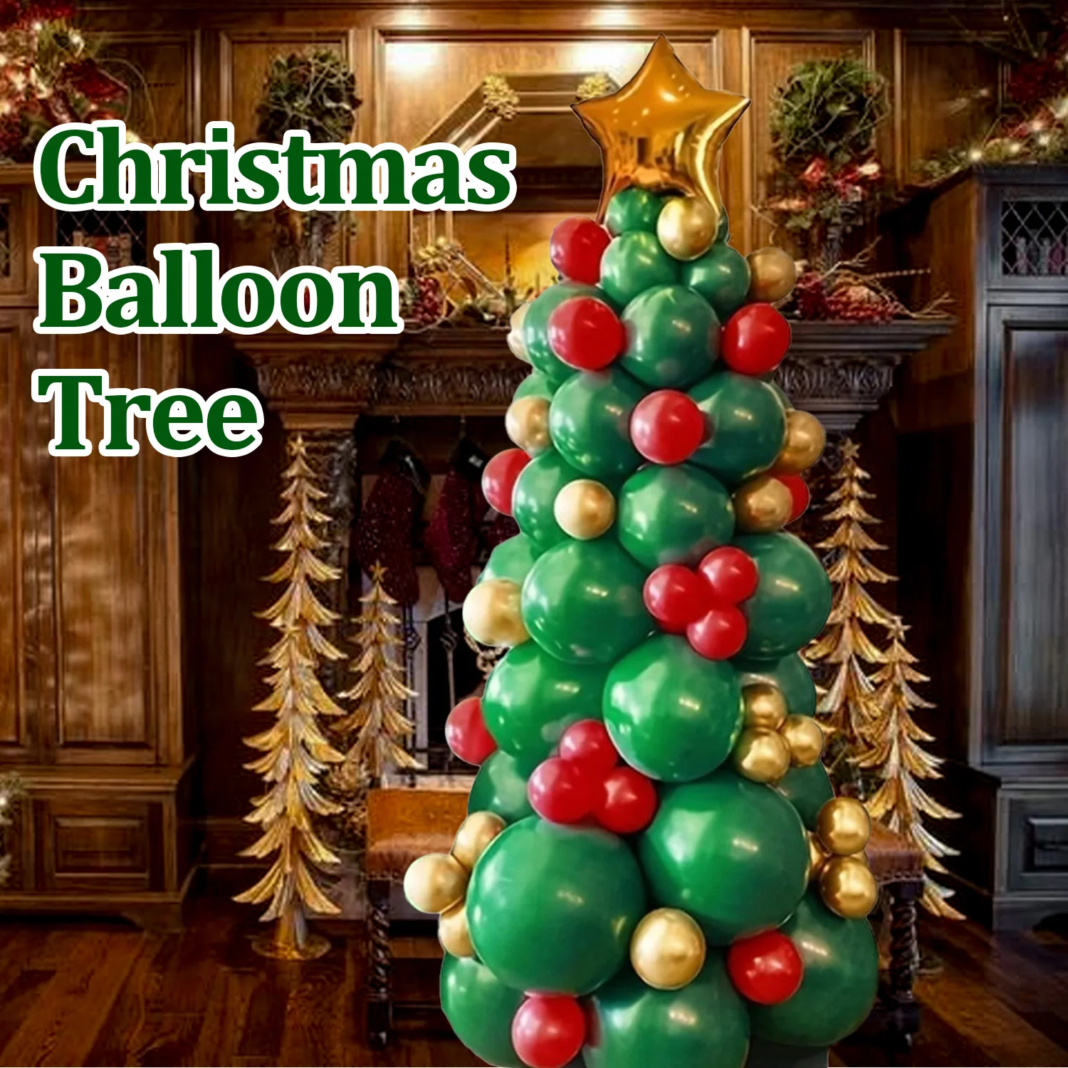 Ballon-Weihnachtsbaum-Dekorationsset mit rotem Ballon, goldenem Ballon und Weihnachtsballon-Baumdekoration mit Weihnachtsstern