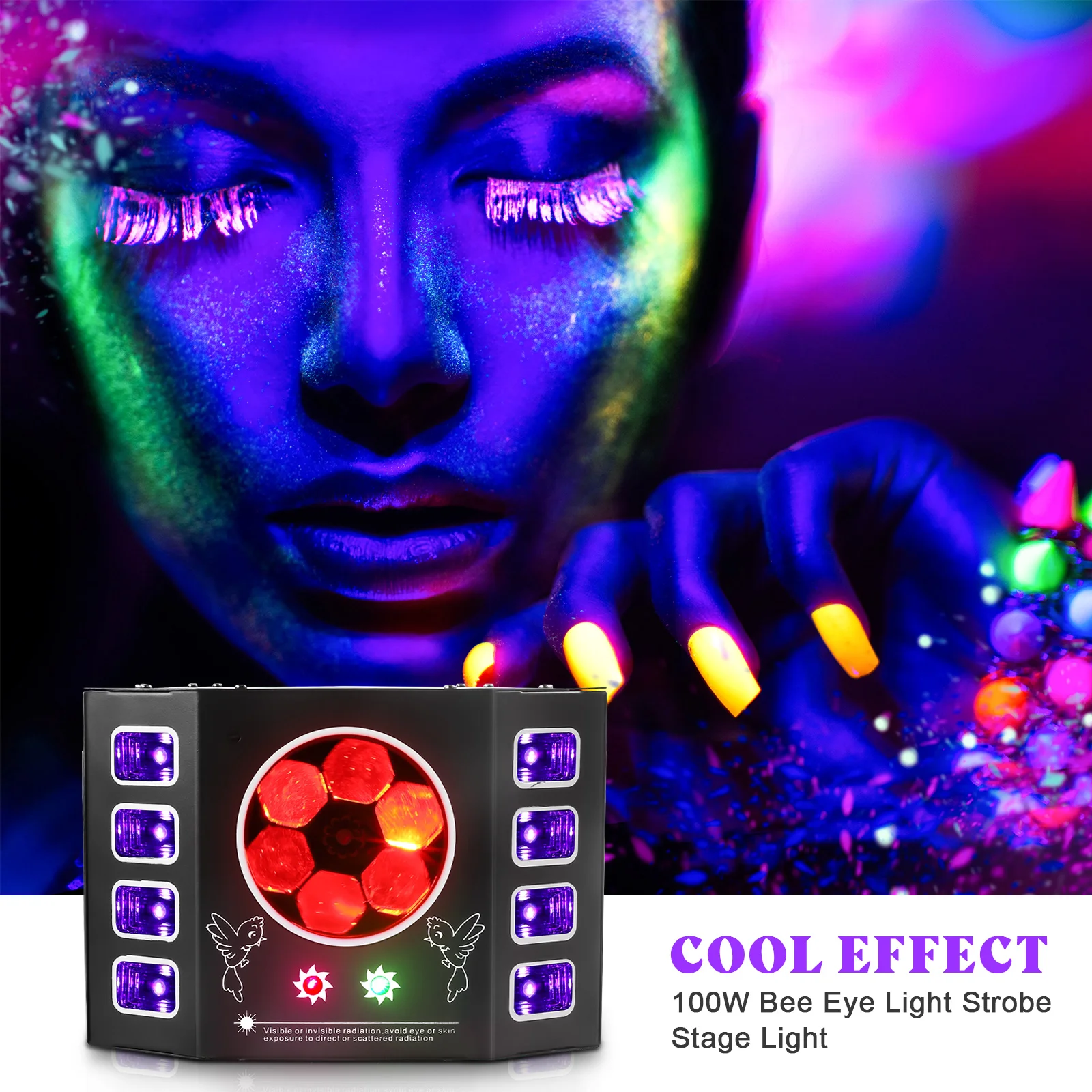 Yiflamefly 100W UV Bee Eye Dj Lights Strobe Stage Light  With Remote Control DMX512 Sound Activated Rave Light For Disco Party