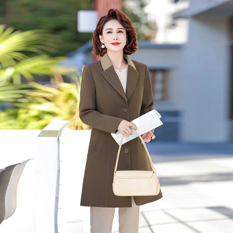 

Spring Trench Coat Women New Single row buckle Mid-Long Woman Trench Coat Lining Overcoat Windbreaker Female Outerwear Autumn