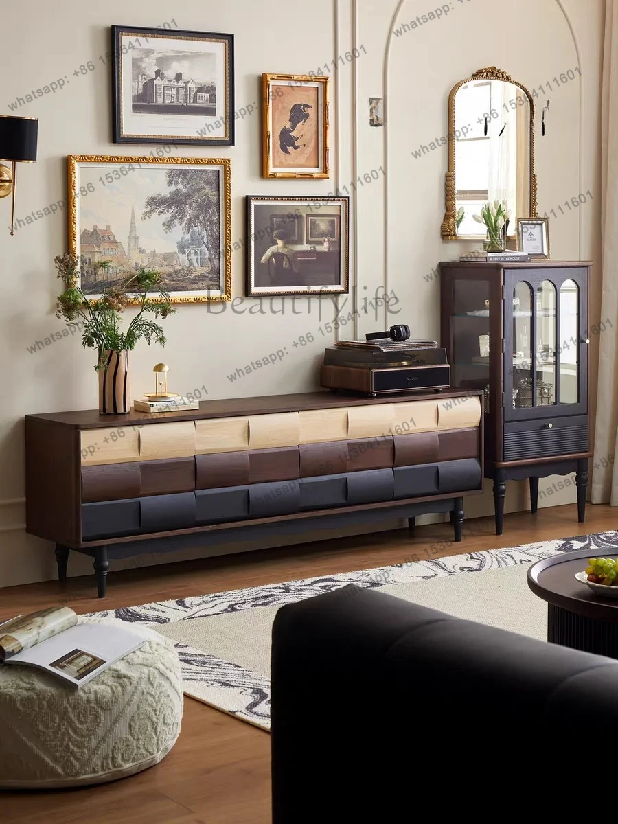 

American retro solid wood medium and ancient style modern simple living room home TV cabinet combination