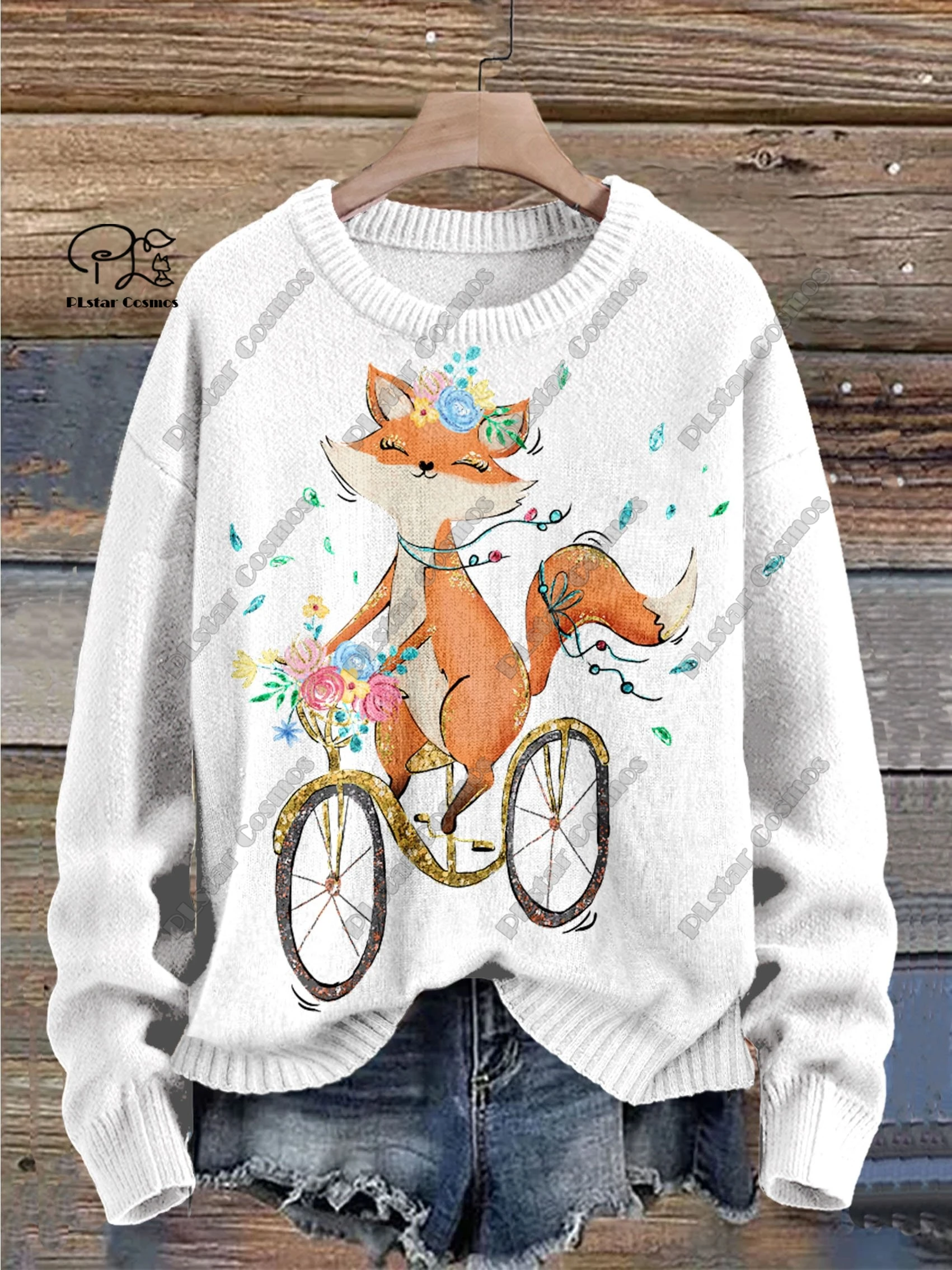 PLstar Cosmos nueva serie de animales con estampado 3D lindo patrón de zorro suéter feo invierno calle casual unisex