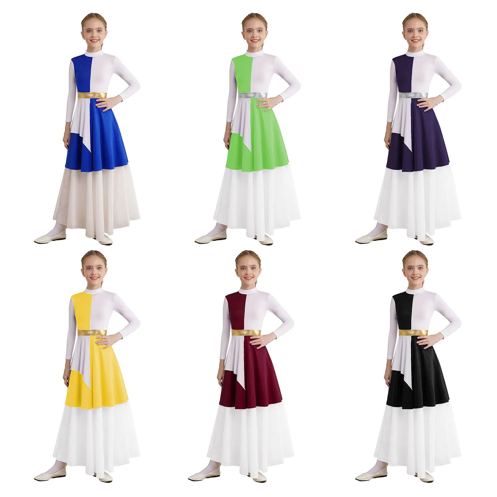 Dziecięca sukienka do tańca liturgicznego dla dziewczynek Chór Kostium do tańca Mock Neck Z długim rękawem Ballet Church Lyrical Dresses