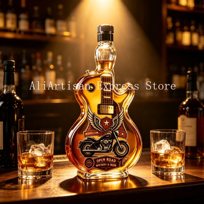 350ml Novelty Guitar Clear Glass Bottle, Empty Decor Wine Decanter, Bar Table Ornament for Whiskey Brandy