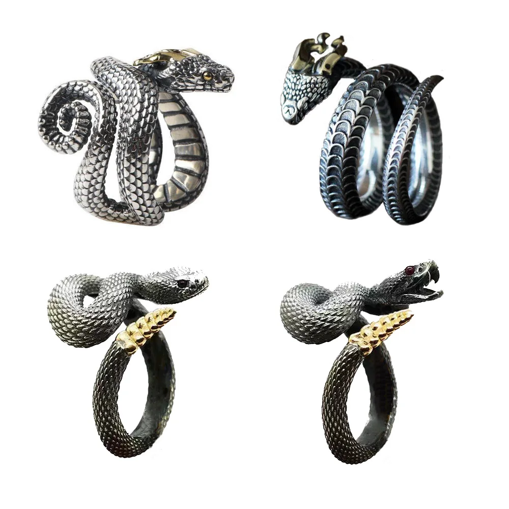 Vintage Gothic Domineering Black Color Snake Ring For Men Women Punk Handmade Stainless Steel Ring Jewelry Accessories Gift 2023