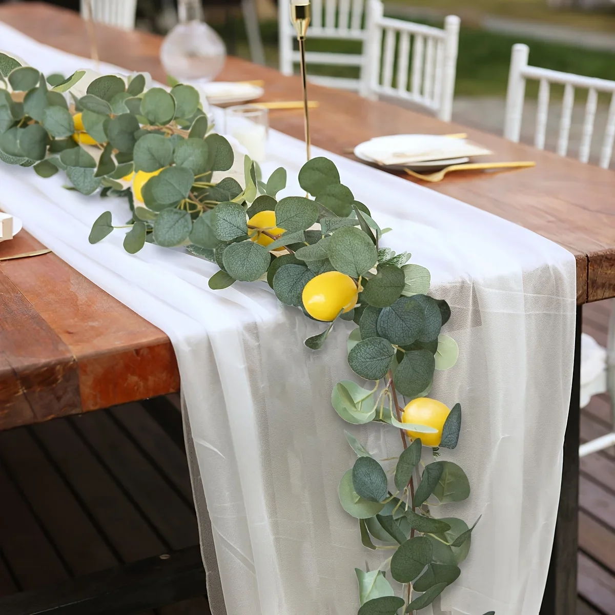 Künstlicher Zitronen-Kranz mit Grünpflanzen für Haus, Tür, Wand, Hochzeit, Feiertage, Party, Esstischdekoration – Detail 6