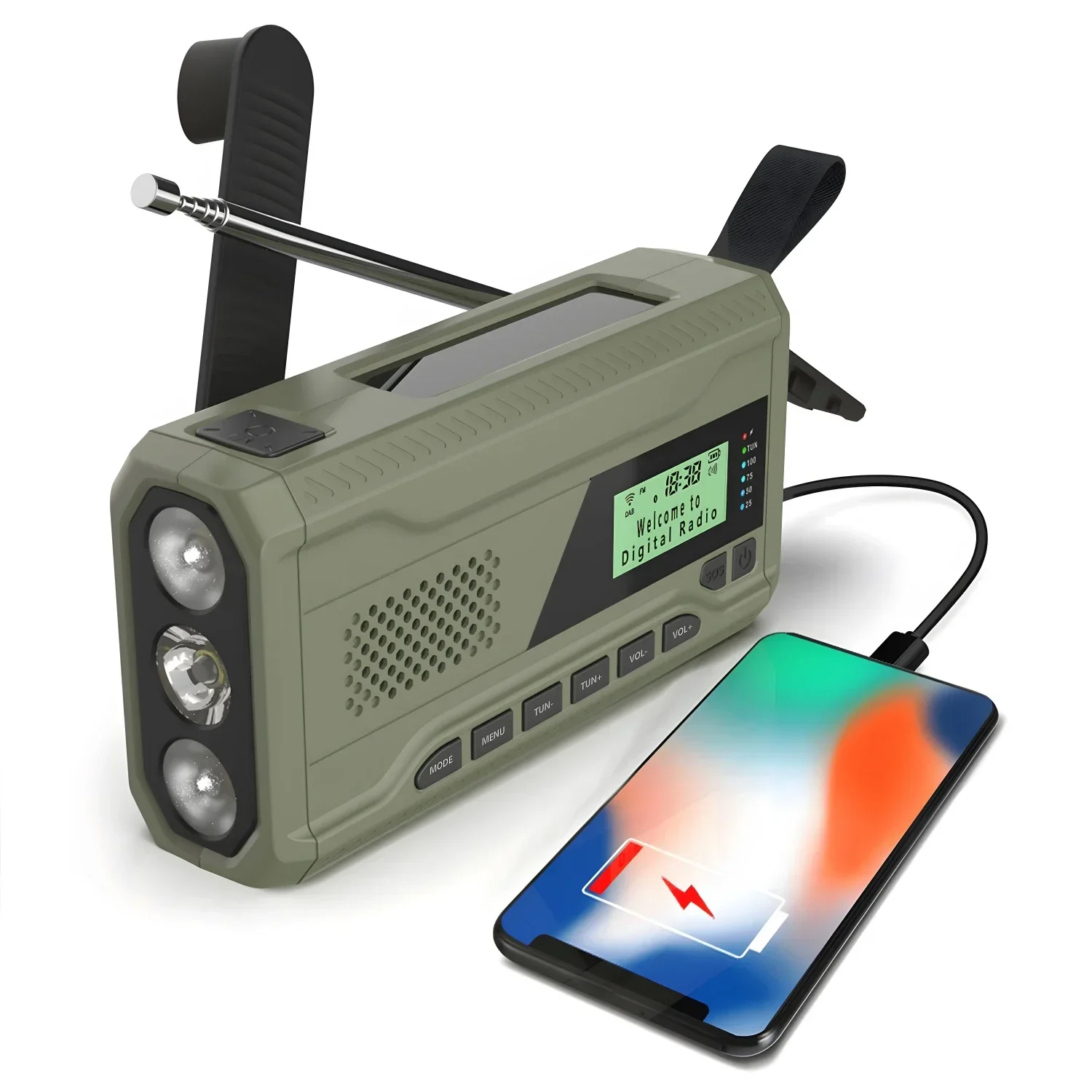 

DAB/FM Bluetooth Radio Emergency Radio Portable Solar Receiver Hand Crank Dynamo Outdoor Radio with LED Flashlight/SOS راديو