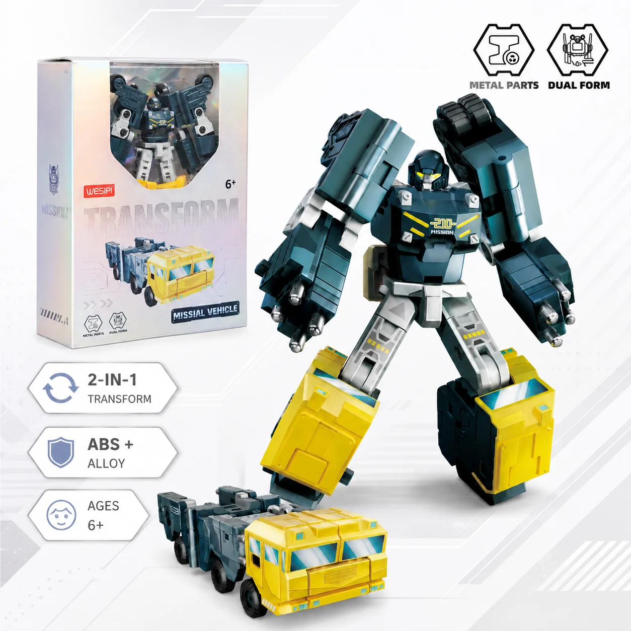 Missile Vehicle Transforming Robot Toy W100-3 72PCS ABS Alloy Dual Form Military Mecha Model with Box English Version