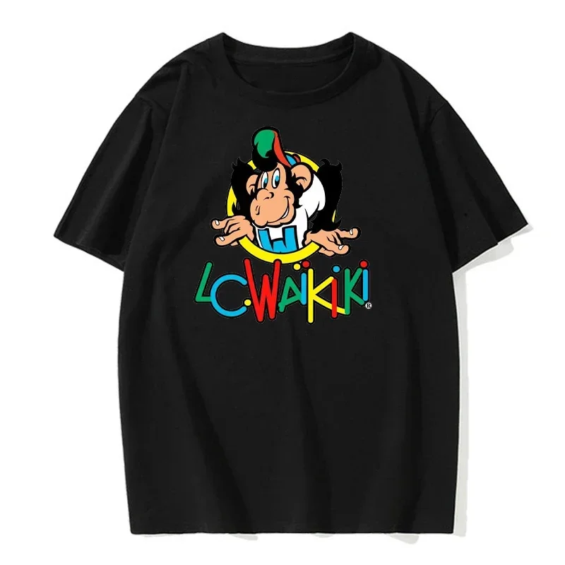 New Summer Fashion Men's Short Sleeve LC Waikiki Monkey Funny Cartoon Anime Design T-Shirt White Casual Tees Hip Hop Boy Tops