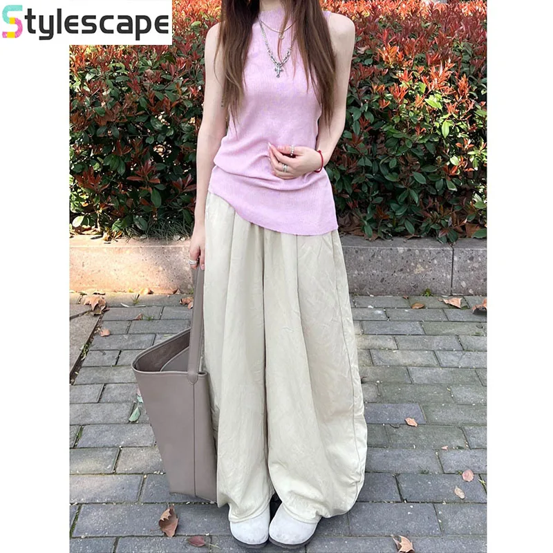 

Korean Sleeveless Slim Knit Vest Loose Wide Leg Pants Set 2025 Summer New Fashion Two-piece Set for Women's Fashion Pants/vest