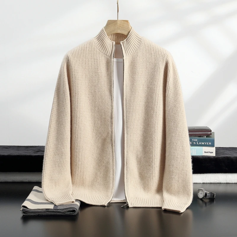 Men's fall and winter new cashmere sweater thickened loose half-height zipper cardigan comfortable casual cashmere sweater