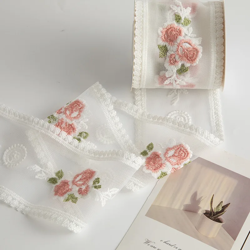 

9cm Vintage Rose Flower Embroidery Lace Hair Accessory Ribbon DIY Handmade Bow Lace Ribbon Decoration Packaging