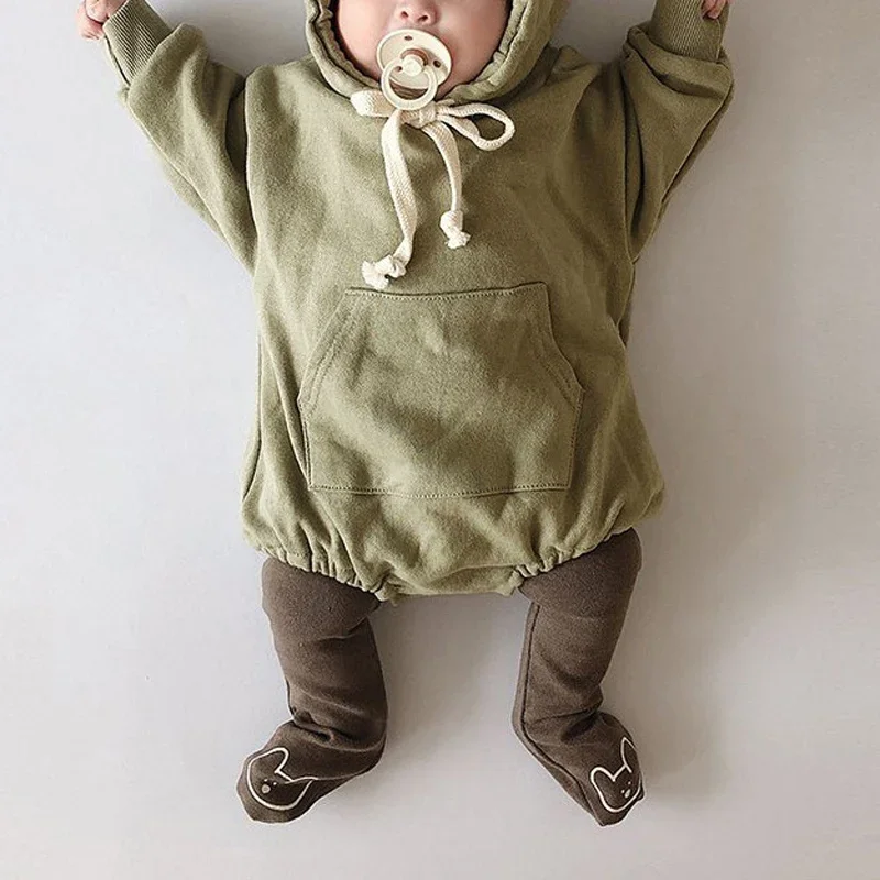 6996 Spring And Autumn Baby Cute Cartoon Bear Clothing Boys And Girls Long Sleeve Hooded One Piece Romper or Leggings Choose