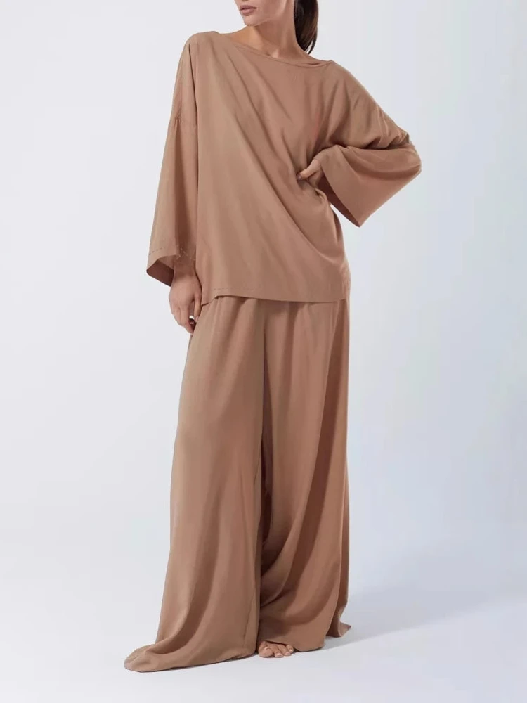 

Spring Summer Fashion Casual 2 Piece Set Long Sleeve Top Wide Leg Pants Suit Casual Clothing Cozy Lounge Sets Women Outfit
