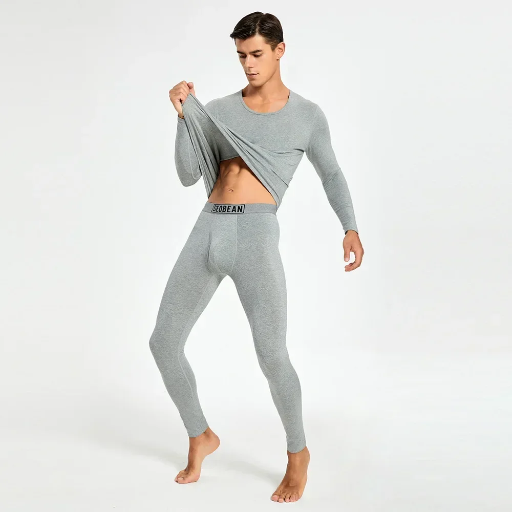 2026 Thermal Underwear Set for Men's Skin Friendly Cotton High Elastic Close Fitting Comfy Breathable Bottom Top Suit Long Johns