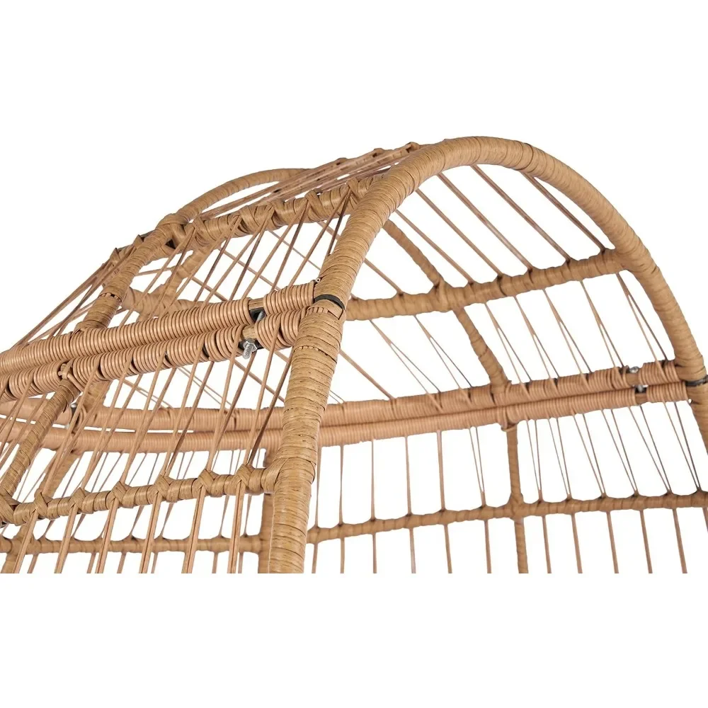 파티오 라운지 의자-에그 체어 위커 야외 실내, 370lbs 용량 대형 에그 의자, 스탠드 쿠션 포함