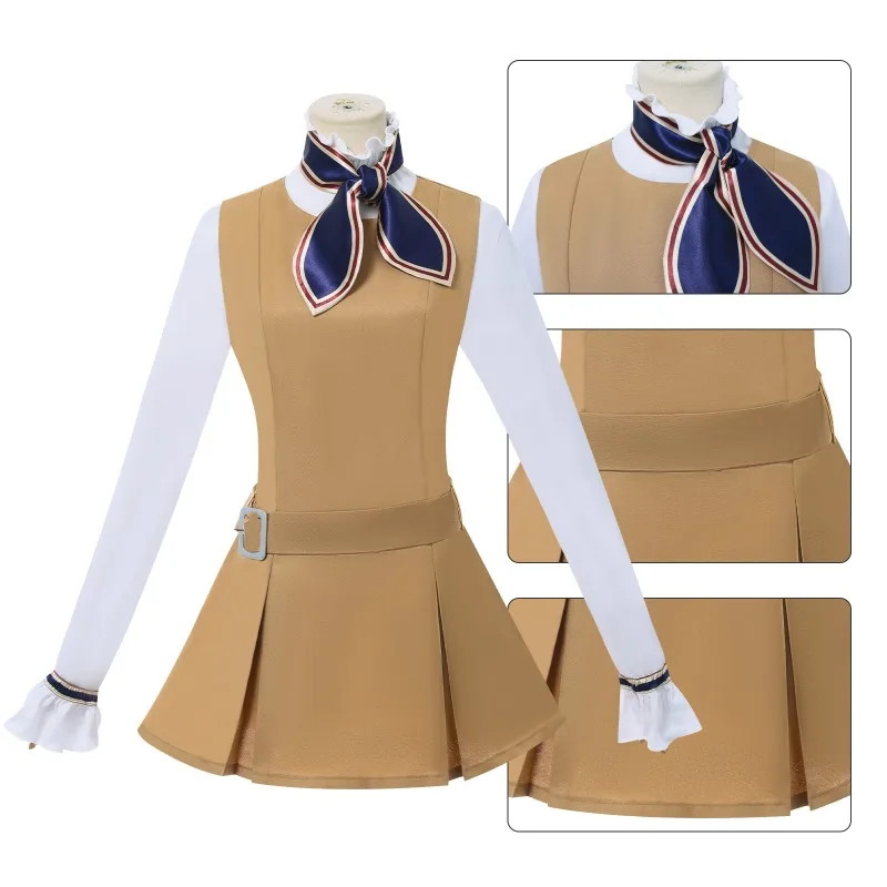 

M3GAN 2.0 Megan Cosplay Costume Dress Suits Wig for Women Girls Megans Clothes Brown Uniform Dress Set Halloween Party Costumes