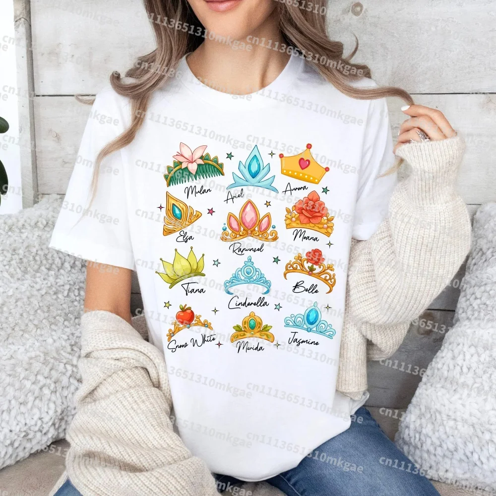 Retro Princess Crown Shirt Snow White Rapunzel Ariel Belle Tee Girl Trip Shirt magic Kingdom Princess Vacation  Women Shirt