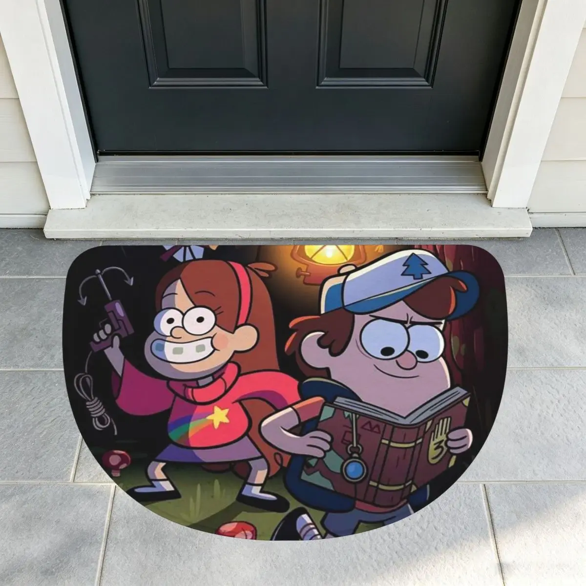Gravitys Falls Soft Flannel Half Round Doormat Non Slip Bathroom Mat Absorbent Floor Carpet for Home Bedroom