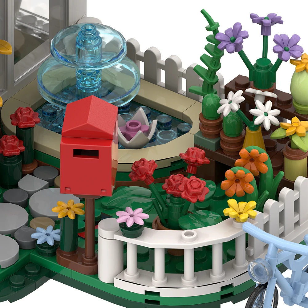 MOC White Flower House Building Blocks modello Flower Room Street View mattoni fai da te assemblaggio giocattoli bambini giocattoli creativi regali di compleanno