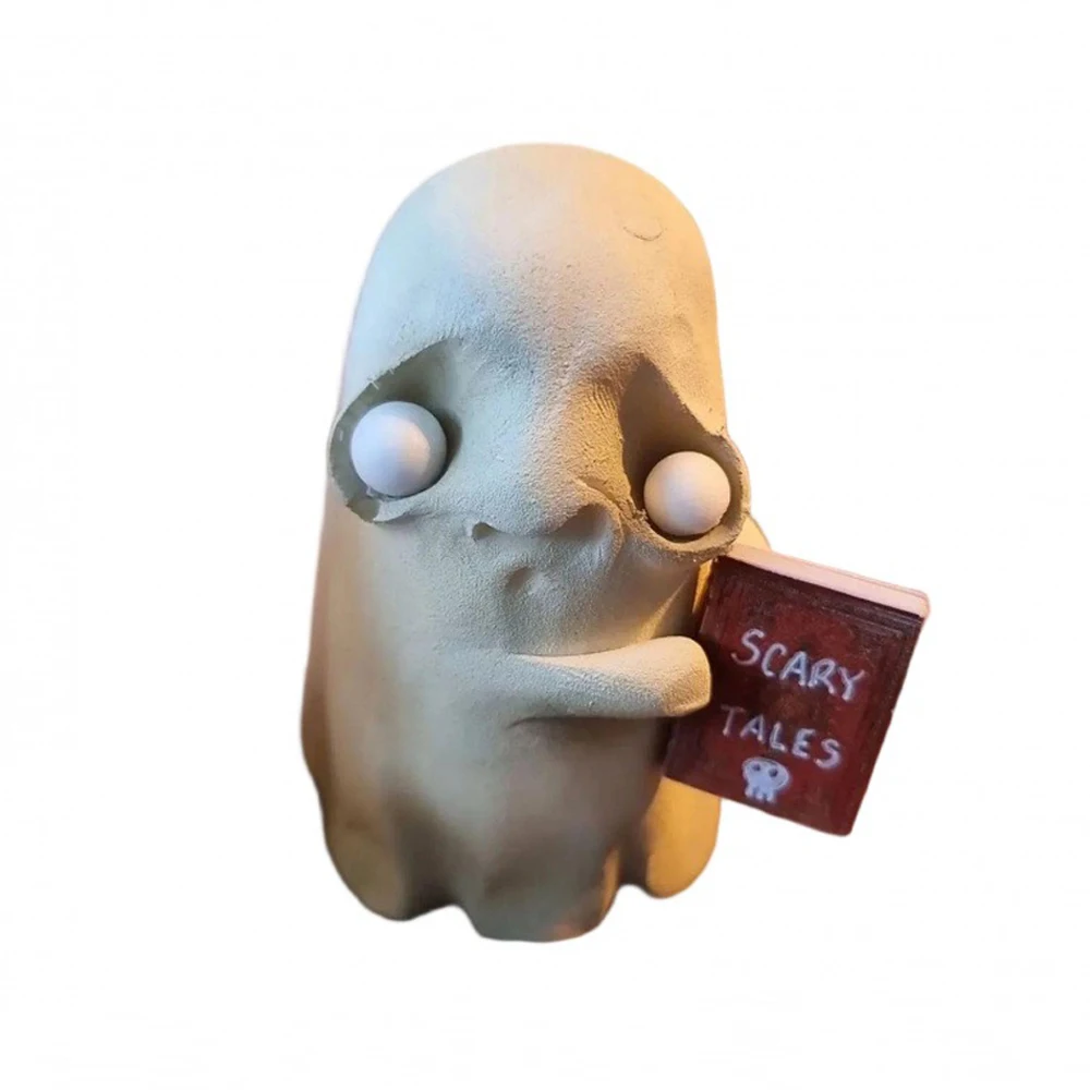

Halloween Horror Ghost Reading Book Resin Ornament Funny Cute Little White Ghost Accessory for Halloween Party Desktop Decor